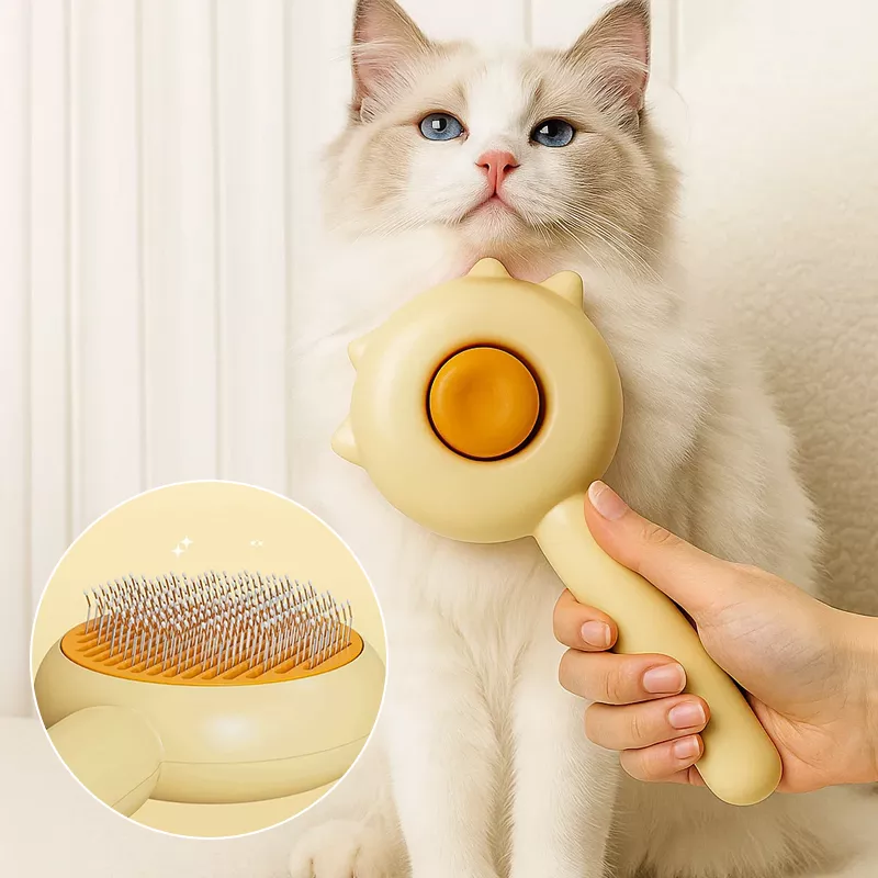 pet comb, cat comb, self cleaning cat brush, dematting comb, cat deshedding tool, cat grooming brush